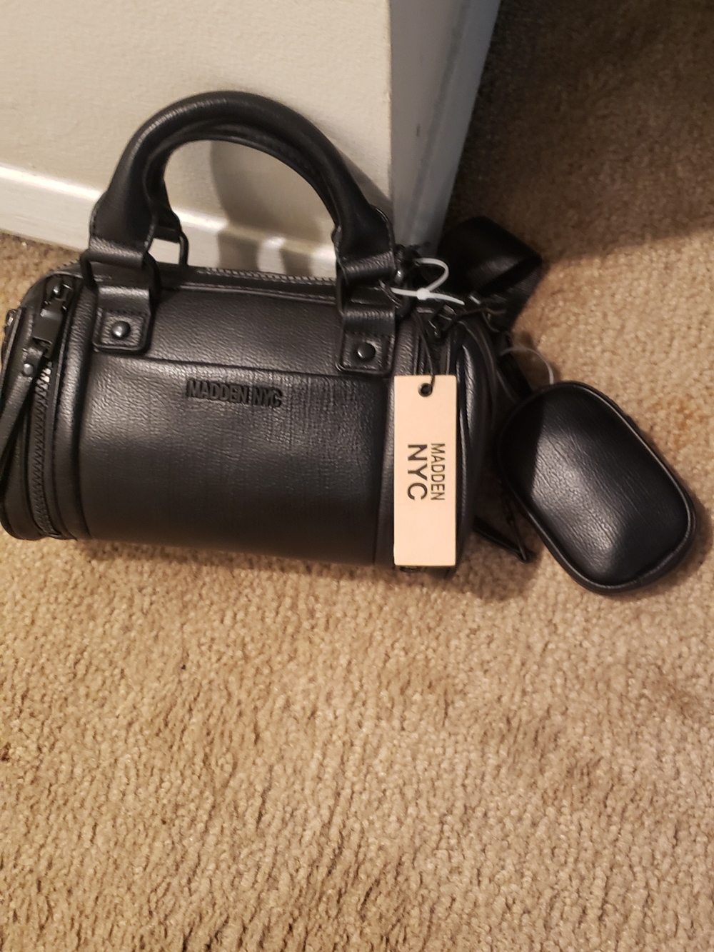 Madden NYC Black Mini Barrel Crossbody Bag
